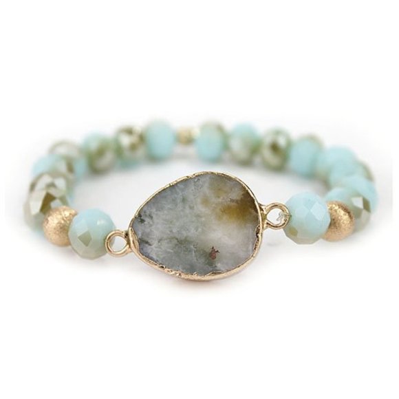 NEW 14k Gold Vermeil Sterling Silver Agate Faceted Stretch Bracelet - Picture 1 of 1